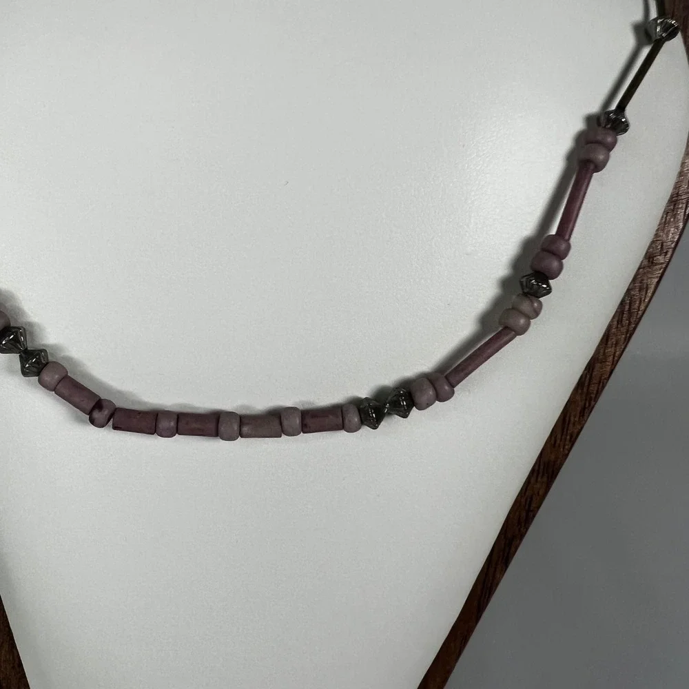 Vintage 90s Purple Beaded Gold Silver‎ Tone Choker 14.5